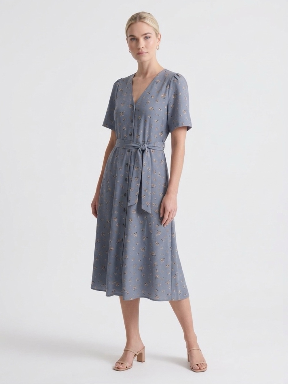 Floral Tie-Waist Midi Dress with pockets
